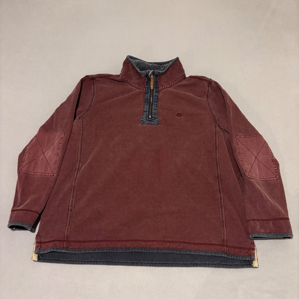 FatFace Mens XXL Quarter Zip Pullover Burgundy Red Corduroy Trim Elbow Patches